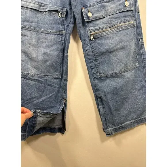 Free People Crvy Under Construction 90s Cargo Utility Wide Leg Slouchy Jeans - Picture 4 of 8